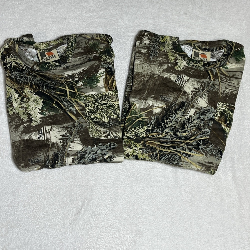 Russell Outdoors Explorer L/S Camo Long Sleeve Pocket T-Shirt Cotton Mens XL